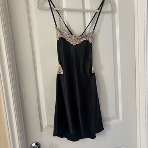 VRG GRL Black Slip Dress with Lace Trim